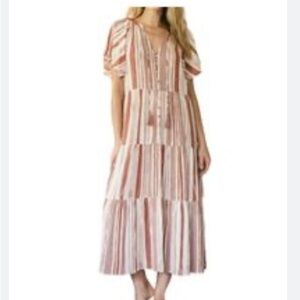 Oliphant Size S Elegant Red and White Maxi Dress